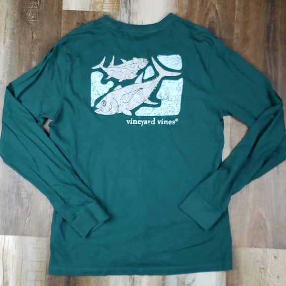 Vineyard Vines Hunter Green Long Sleeve Tee With Front Pocket Size Large - Picture 4 of 5